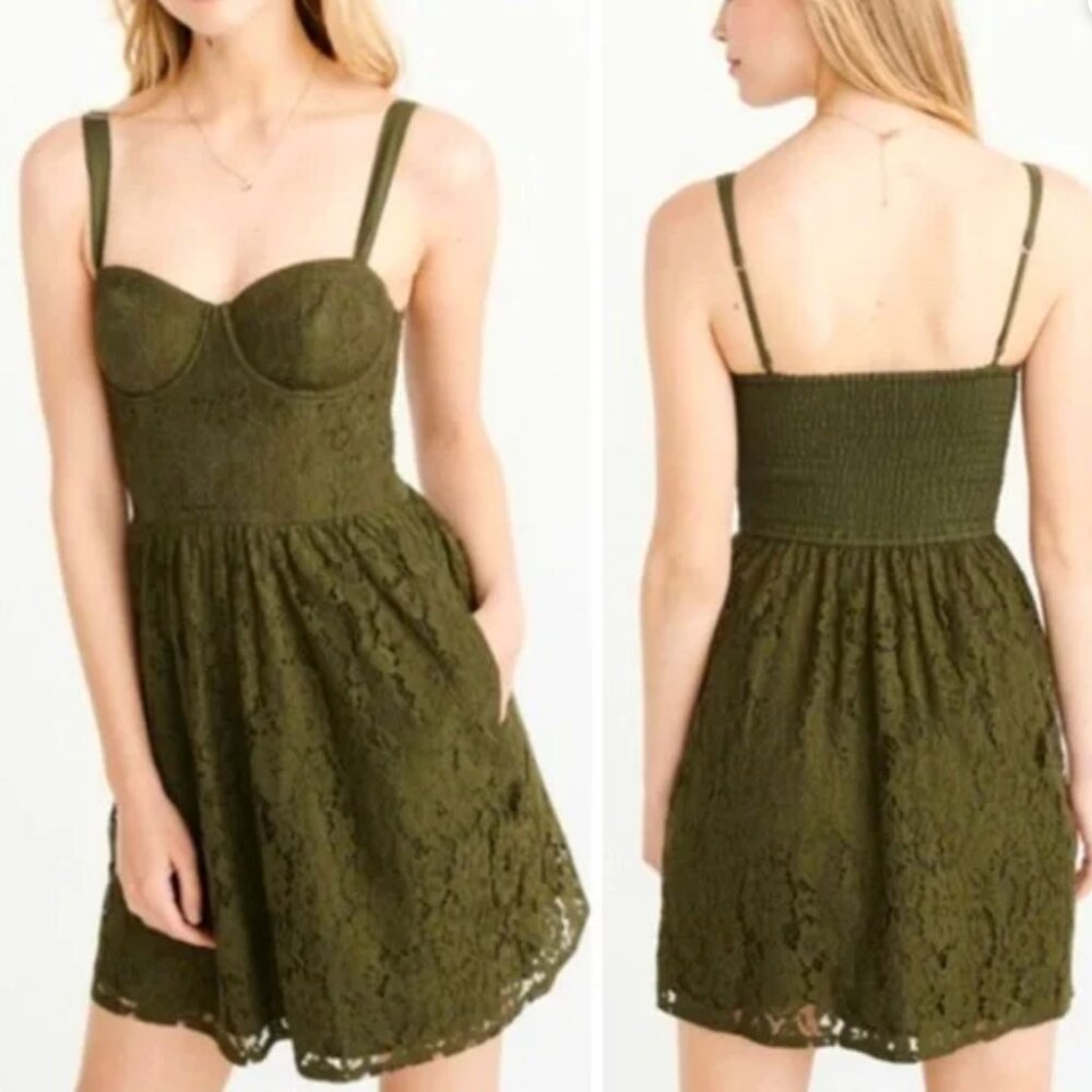 Abercrombie & Fitch Olive Green Lace Mini Dress